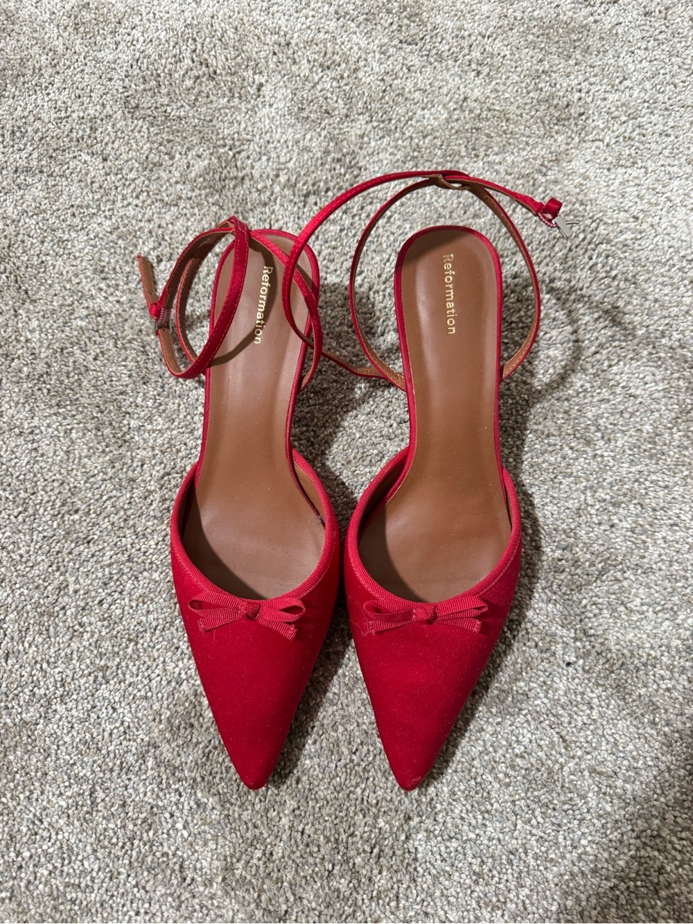 Reformation Red Satin Slingback Kitten Heel Pumps - Picture 2 of 4